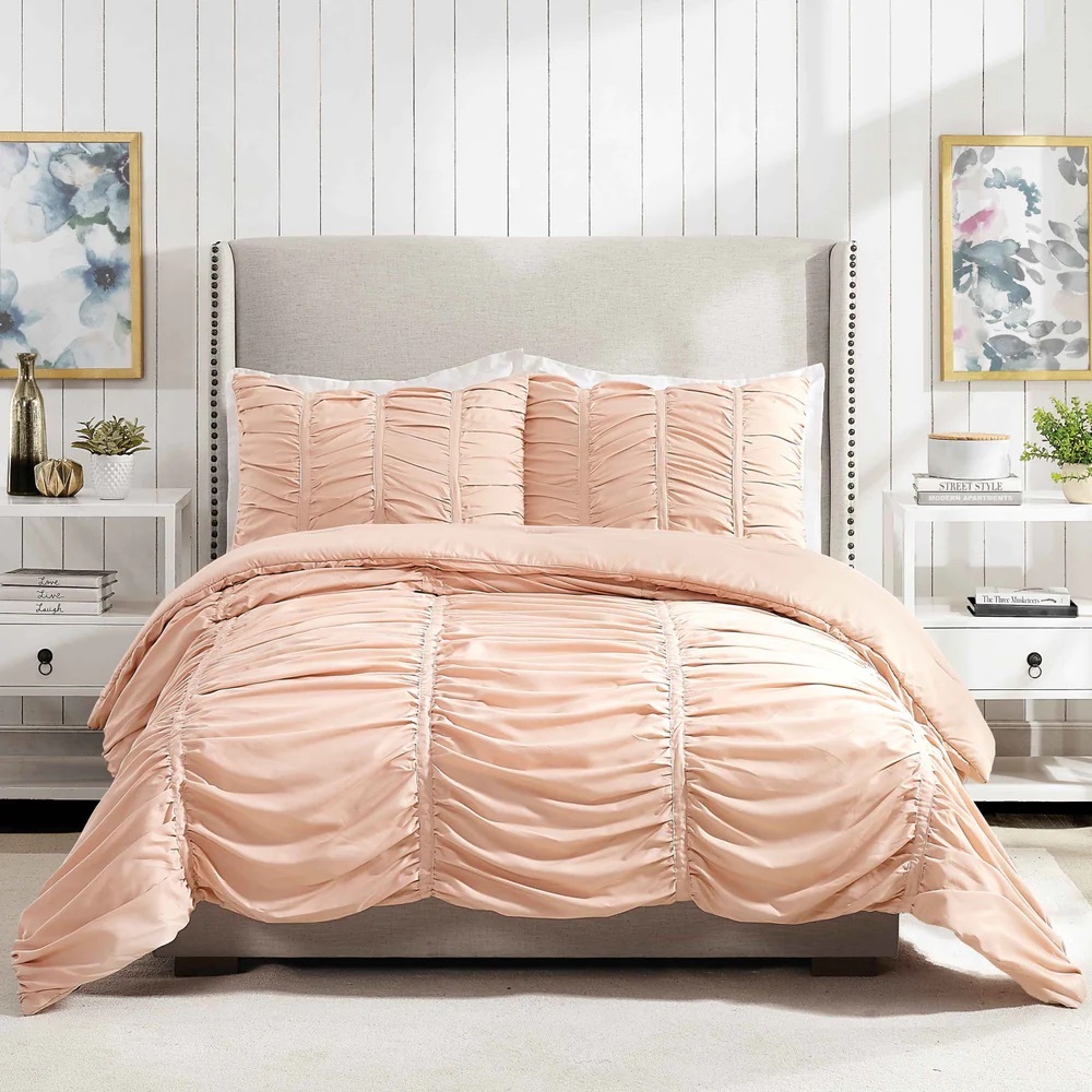 DORMIFY RUCHED COMFORTER AND SHAM SET - PEACH